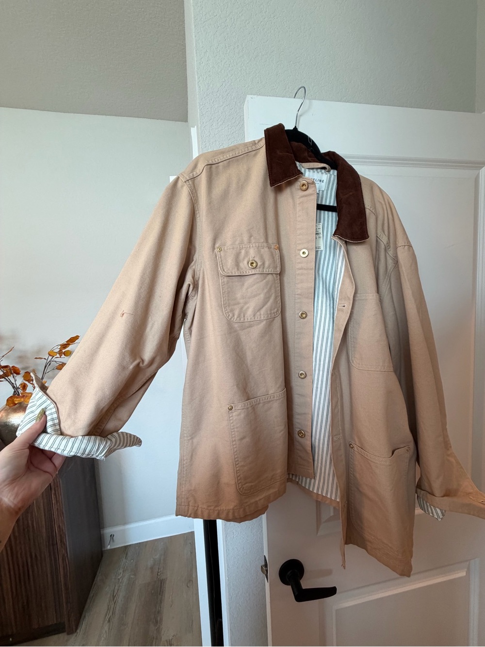 Beige Field Jacket with Brown Corduroy Collar